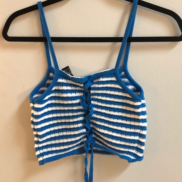 Blue and white Laceup crop top - Picture 3 of 6